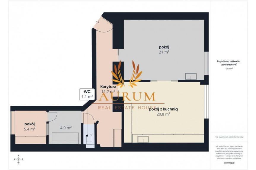 Warszawa, Mokot&oacute;w, Jurija Gagarina, Mieszkanie 62,5 m&sup2; | Kamienica 1938 r. | Mokot&oacute;w